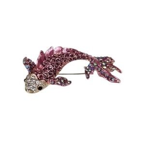 Vintage Pink Bling Cute KOI Fish Multi Color Crystal Women's Brooch Pin Party